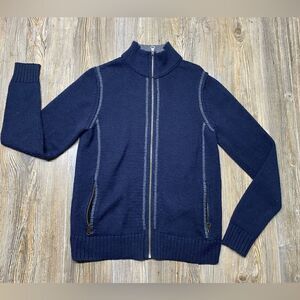 Earnest Sewn Sweater- Women's Zippered Front, long Sleeve - Blue/Gray Trim
